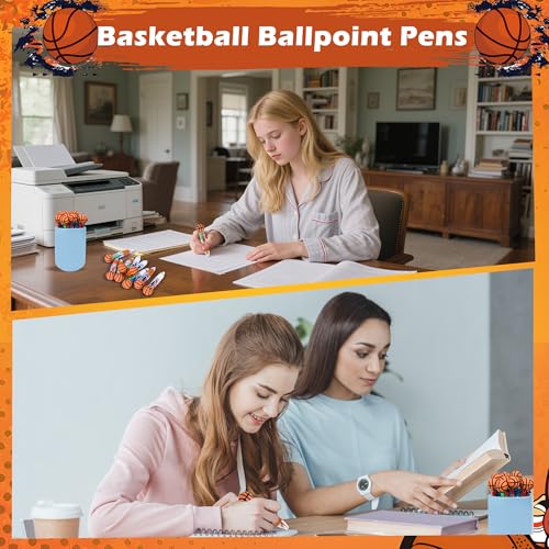 LiYiQ 25 Pcs Basketball Party Favor Multicolor Pen in One Cartoon Cute Fun 4-in-1 Cute Pens Bulk Kawaii Basketball Shape Cool Ballpoint Pens for Kids Fun Gifts - style: Basketball