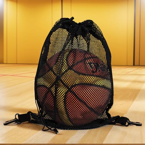 STAY GENT Drawstring Basketball Backpack for Boys, Foldable Soccer Backpack Gym Bag Sackpack Sports Sack with Detachable Ball Mesh Bag for Volleyball Baseball Yoga - color: Coal Black