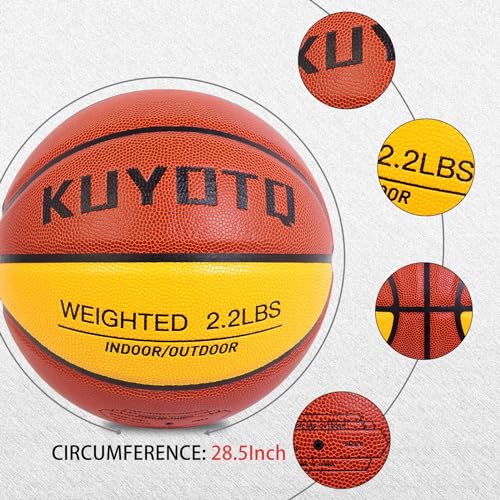 KUYOTQ 3LBS/3.3LBS/2.2LBS Weighted Heavy Training Basketball 29.5/28.5" in and Outdoor Improving Handling Dribbling Passing Rebounding Skill Composite Size 7/6 Weighted Training Basketball Equipment - color: Brown+Yellow, size: Size 6 Women & Youth - 28.5