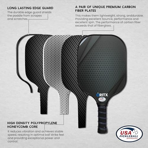 Pickleball Paddle Set | 2 Lightweight Pickleball Rackets w/Fiberglass Surface & 5-Inch Non-Slip Handle, 4 Balls, 1 Carry Bag | USAPA Approved Set for Men & Women - color: Black