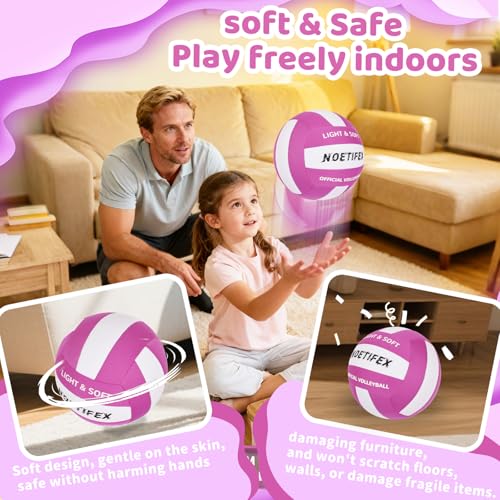 Soft Volleyball-Super Soft Fabric Light Volleyball for Indoor Practice Safe and Quiet Kids Youth Beginners House Yard Training Practice Games(Deflated) - color: Purple,white