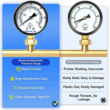 0-30Psi 2" DIAL FACE 1/4" NPT Well Pump Pressure Gauge, with 1/2" NPT and 3/8" NPT Hex Bushing, 3-2-3% Accuracy, Lower Mount - size: 0-30Psi, style: 1/4"NPT Lower Mount
