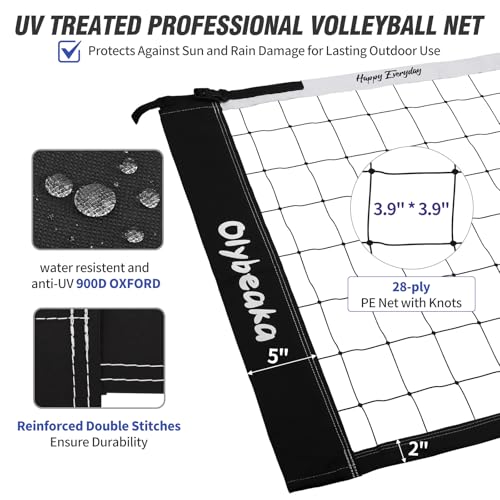 20ft / 32ft Portable Outdoor Volleyball Net Set for Backyard Beach Grass with Heavy Duty 1.25" Adjustable Poles, 28-Ply PE Net, PU Volleyball & Pump, Large Storage Bag (Black + White, 32ft)