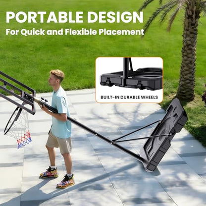 Portable Basketball Hoop for Kids & Teens, 4.1–8.5FT Adjustable Height, 32'' Shatterproof Backboard, Fillable Base with Weight Bag, Outdoor Goal for Backyard & Driveway(Black)