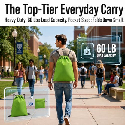 Extra Large Drawstring Backpack, Heavy-Duty Oxford String Bag for Basketball, Soccer & Laptop (2, Green) - color: Green