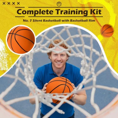 Silipull Size 7 (29.5") Silent Basketball and Hoop Set – Noiseless Airless Foam Basketball for Quiet Indoor Dribbling & Training, Realistic Feel with High Bounce, Ideal for Teens Adults(Orange)