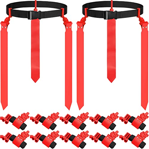 Hungdao 10/12 Players Flag Football Belts and Flags Adjustable Football Belts for Kids Teens Adults Team Training Sport Event - color: Red