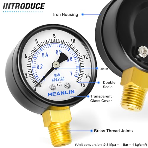 0-15Psi 2" DIAL FACE 1/4" NPT Well Pump Pressure Gauge, with 1/2" NPT and 3/8" NPT Hex Bushing, 3-2-3% Accuracy, Lower Mount - size: 0-15Psi, style: 1/4"NPT Lower Mount