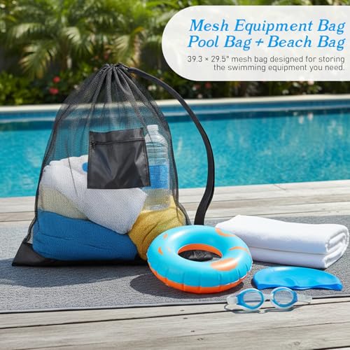 Bremorou Mesh Bags Drawstring, Extra Large Mesh Ball Bag - Heavy Duty Drawstring Backpack for Sports Equipment, Sport Balls Storage Bag with Pocket, Adjustable Shoulder Strap for Gym, Beach, Travel