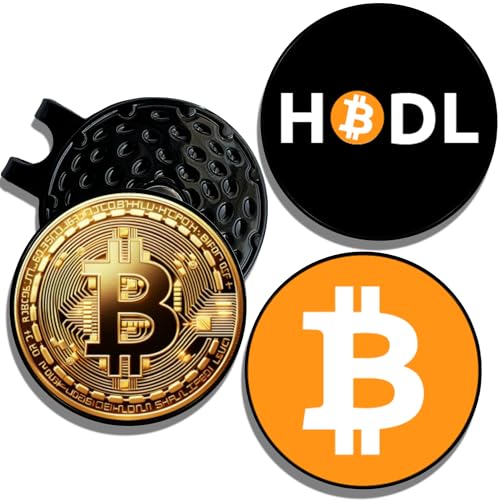 Wolf Golf Towels Golf Ball Marker Hat Clip Set | Multiple Sets to Choose from | 1 Magnetic Clip + 3 Ball Markers | Golf Accessories for Men & Women - color: Bitcoin | 3 pack
