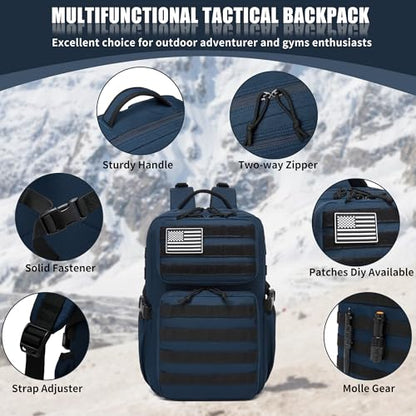 Wotony Military Tactical Backpack for Men Waterproof Daypack 3 Day Assault Pack Molle Bag with Water Bottle Holder - color: Blue, size: 25L