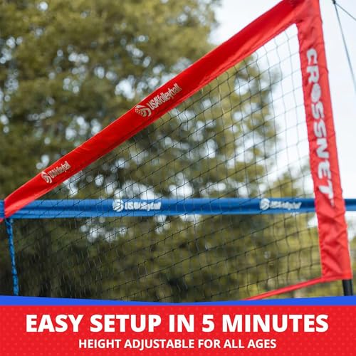 Vivere CROSSNET Quick Assemble 4 Square Volleyball Game Set for Adults and Kids with Volleyball Net, Backpack and Ball for Outdoor Games - color: USA