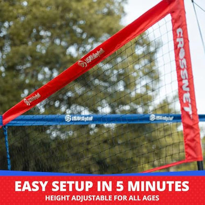 Vivere CROSSNET Quick Assemble 4 Square Volleyball Game Set for Adults and Kids with Volleyball Net, Backpack and Ball for Outdoor Games - color: USA