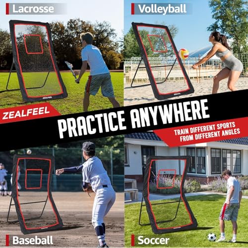 ZEALFEEL Lacrosse Rebounder, 4x7FT/4x6FT Volleyball Rebounder for Backyard with 5 Rebound Angles, Target Strip, Lacrosse Rebound Net Perfect for Lax Baseball Volleyball & Soccer Practice - size: 4×7ft Volleyball/Lacrosse Rebounder