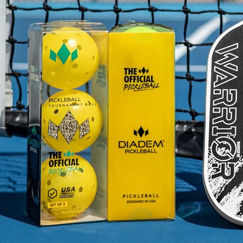 Diadem The Official Pickleball Balls | Fast and Durable Crack-Resistant Seamless, Outdoor, USAPA Approved for Tournament Play (Yellow, 3 Pack)