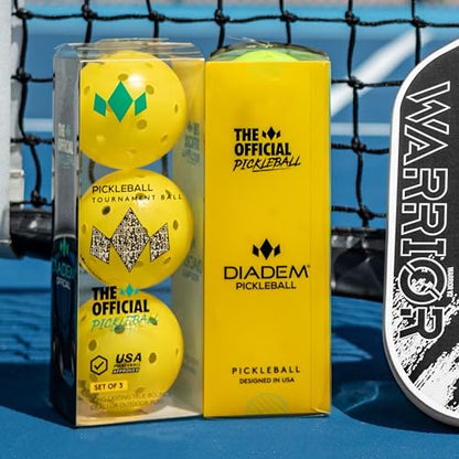 Diadem The Official Pickleball Balls | Fast and Durable Crack-Resistant Seamless, Outdoor, USAPA Approved for Tournament Play (Yellow, 3 Pack)
