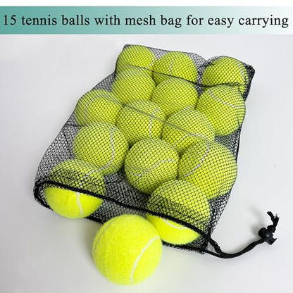 Tennis Balls, 15 Pack Practice Tennis Ball for Beginners, Training Playing Tennis Balls for Dogs, Come with Mesh Carry Bag - color: Green