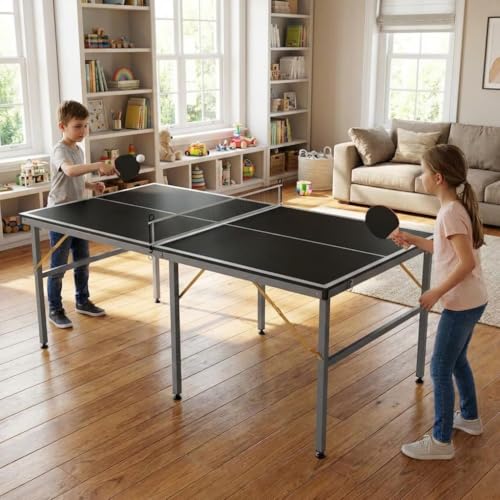 Portable Ping Pong Table - 6x3ft Professional Indoor/Outdoor Table Tennis Set with Net, 2 Paddles & 3 Balls - Quick 5-Min Assembly for Adults/Teens (Red/Black/Blue) - color: Black