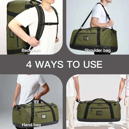 100L Extra Large Travel Duffle Bag Backpack for Men, 3 in 1 Sports Duffel Bags W/Adjustable Shoulder Strap & Dividers Gym Equipment/Gear Weekend Overnight Bag for Trip Camping Hiking, XL Green - color: Green