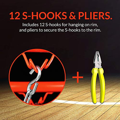 Basketball Net Heavy Duty Metal Chain Replacement with 12 S-Hooks and Set of Pliers to Tighten Hooks | Rustproof Galvanized Iron 21-Inch (53 cm) Net (2.5)