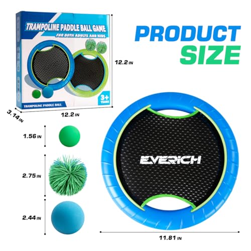 Bouncy Paddle Ball Game for Kids with EVA Foam Trampoline Paddles and Balls, Stringy Ball Toss and Catch Set for Indoor Outdoor Beach Pool Backyard Play, Flying Disc Gift for Boys & Girls
