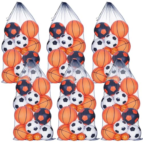 6 Pcs large Mesh Bag 24 x 48 inch Ball Mesh Drawstring Storage Sports Equipment Bag for Balls Beach - color: Blue