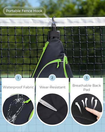 sportsnew Pickleball Bag for Men Women, Pickleball Sling Bag with Separate Paddle & Ball Compartment, Fence Hook, Phone Pocket for Quick Access, Waterproof Pickleball Backpack, Patent Pending - color: Black-Fluo