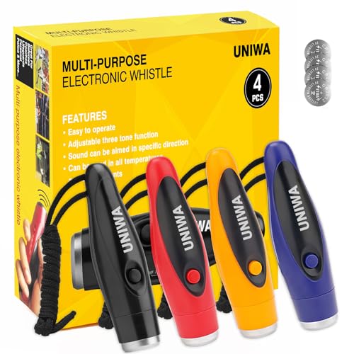Electronic Whistle, 4 Pack Handheld Electronic Whistles Electric Whistle with Lanyard Three Tone Distinct High Volume Outdoor Sport Whistle for Coaches, Referees, P.E. Teacher