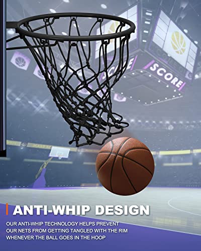 Basketball Net Replacement Heavy Duty, 2023 Professional On-Court Quality, Fits Outdoor Indoor Standard Rim, All Weather Anti Whip - color: Black