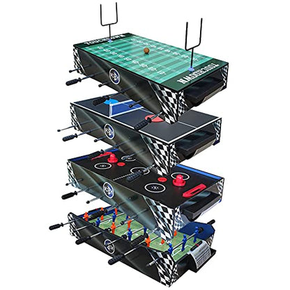 KICK Convoy 40" 4-in-1 Mini Tabletop Multi Game Table – Foosball, American Football, Push-Hockey and Ping Pong