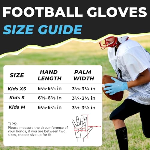HANDLANDY Youth Football Gloves, Kids Sticky Receiver Gloves,Super Grip Football Glove Best Gift for Boys,Girls - color: Light Blue, size: X-Small-Youth