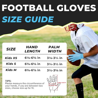 HANDLANDY Youth Football Gloves, Kids Sticky Receiver Gloves,Super Grip Football Glove Best Gift for Boys,Girls - color: Light Blue, size: X-Small-Youth