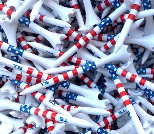 Premium USA Golf Tees – 3¼" or 2¾" Durable Plastic Performance Tees (100 Pack) – Made in USA – Bulk Value Pack - color: Stars and Stripes, size: 3 1/4