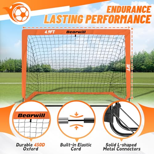 Bearwill Soccer Goal, Kids Soccer Goals for Backyard Set of 2, 4x3ft Portable Soccer Goal Pop Up Soccer Net, Kids Soccer Net Training Equipment with Soccer Ball, Ladder, Cones, Targets - color: Orange