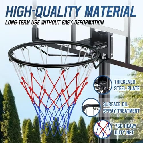 Basketball Rim, 18" Replacement Wall Mounted Outdoor Basketball Hoop, Heavy Duty Solid Steel, Double Spring Basketball Hoop Rim with All Weather Net for Indoor and Outdoor Hanging