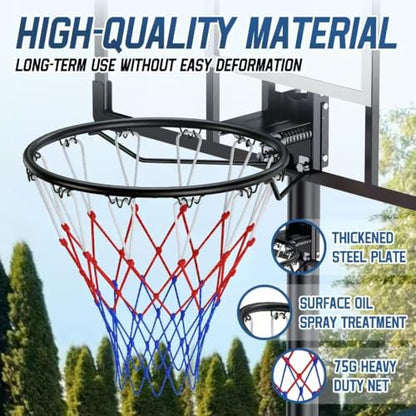 Basketball Rim, 18" Replacement Wall Mounted Outdoor Basketball Hoop, Heavy Duty Solid Steel, Double Spring Basketball Hoop Rim with All Weather Net for Indoor and Outdoor Hanging