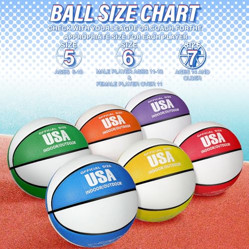 Lenwen 12 Pieces Rubber Basketball Bulk Official Size Basketball with Pump for Game Practice Training Street Ball Sport Gift for Kids Youth Teens Adults Indoor Outdoor Gift Back to School - size: Size 6