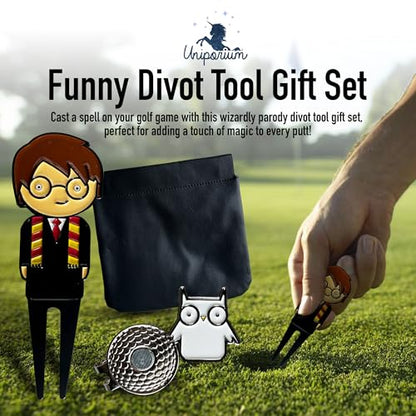 Golf Divot Tool Gift Set – Magnetic Divot Tool, Ball Marker, Hat Clip, & Case Made in USA from Durable Rust-Free Material for Easy Ball Marking, Repairing Divots, and Perfect Golf Gifts - color: Wizard