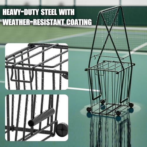 Tennis & Pickleball Hopper with Wheels – Ball Pick Up Basket, Pickleball Ball Retriever Ball Holder Storage Holds 75 Tennis Balls & 50 Pickleballs