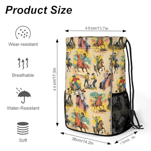 Western Drawstring Backpack Gym Bag With Shoe Compartment String Bag Sport Beach Swimming Sackpack For Women Men - color: Western
