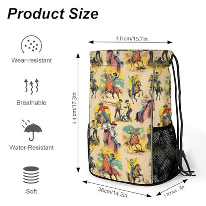 Western Drawstring Backpack Gym Bag With Shoe Compartment String Bag Sport Beach Swimming Sackpack For Women Men - color: Western