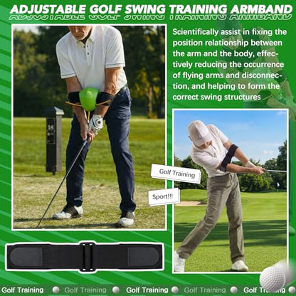 Golf Training Aids 5-Piece Complete Swing Trainer Set - Includes The Connector Ball, Wrist Hinge, Arm Band & 2 Wristbands - Fix Chicken Wing & Improve Consistency - Gift for Beginner Men Women