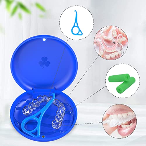 2-Pack Ultra-Thin Round Aligner & Retainer Case with Magnetic Closure – Slim Portable Travel Container for Braces, Mouth Guard, Night Guard, BPA-Free Anti-Slip Water Ripple Design (Blue) - color: Blue