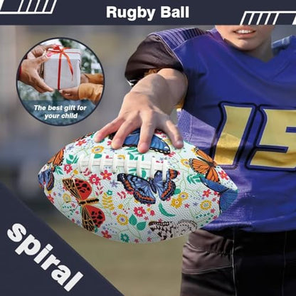 SYtrade Recreational Football Game Footballs PU Composite Leather Footballs for Training Indoor Outdoor - color: Butterfly Flower Blue