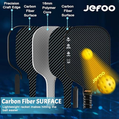 Jefoo Pickleball Paddle Set of 2 - High Performance Lightweight Fiber Glass/Carbon Fiber Material, Good Grip - Sturdy Pickle Ball Paddles for Ultimate Game Experience