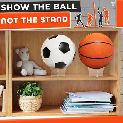 Basketball Stand Display – Showcase Balls in a Clean, Premium Look with Clear Acrylic Holder, Smooth Edges, Quick Snap Assembly & Stable Support – Football Stand Display for Soccer, Volleyball, Rugby