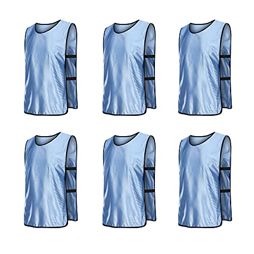 6 Pack Scrimmage Vests/Sport Basketball Pinnies/Soccer Bibs for Kid and Adult - color: Sky Blue, size: X-Large