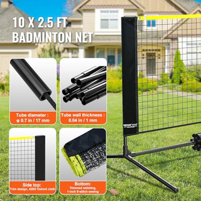 VEVOR Badminton Net, Height Adjustable Volleyball Net, Wide Foldable Pickleball Net, Portable Easy Setup Tennis Net Set with Poles, Stand and Carry Bag, for Kids Backyard Game Indoor Outdoor Use - size: 10ft