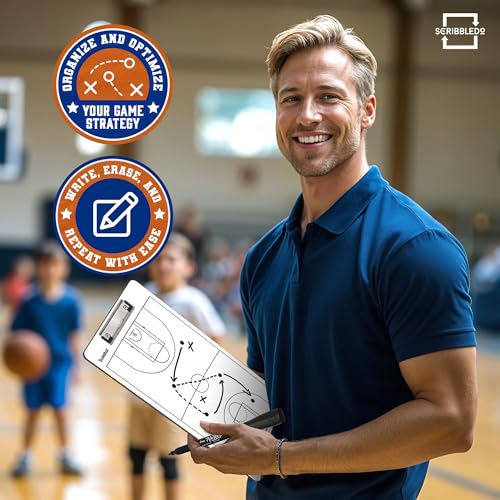 SCRIBBLEDO Basketball Dry Erase Coaching Clipboard Coach Board with Court Diagram, Double-Sided Strategy Whiteboard for Plays, Drills & Game Planning - style: Option 1