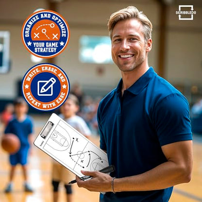 SCRIBBLEDO Basketball Dry Erase Coaching Clipboard Coach Board with Court Diagram, Double-Sided Strategy Whiteboard for Plays, Drills & Game Planning - style: Option 1